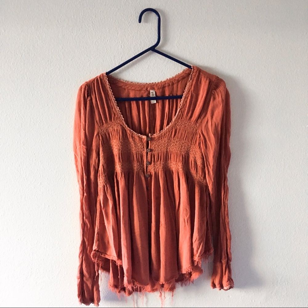FREE PEOPLE orange peasant boho blouse small